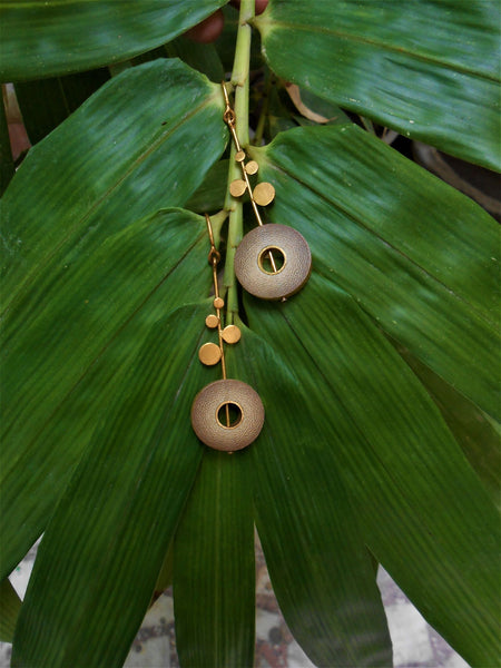 Rhea Handcrafted Gold Earrings (RG-2) in Bamboo and Gold-plated Brass
