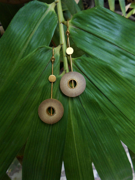 Rhea Handcrafted Gold Earrings (RG-3) in Bamboo and Gold-plated Brass