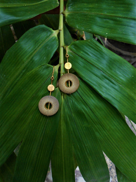 Rhea Handcrafted Gold Earrings (RG-4) in Bamboo and Gold-plated Brass