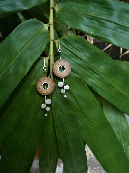 Rhea Handcrafted Silver Earrings (RS-1) in Bamboo and Silver
