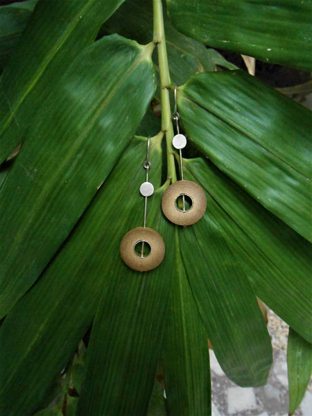 Rhea Hadcrafted Silver Earrings (RS-3) in Bamboo and Silver