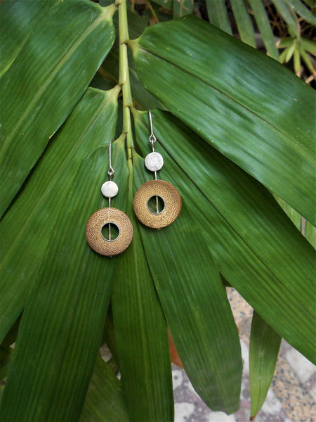 Rhea Handcrafted Silver Earrings (RS-4) in Bamboo and Silver