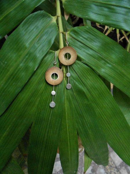Rhea Handcrafted Silver Earrings (RS-5) in Bamboo and Silver