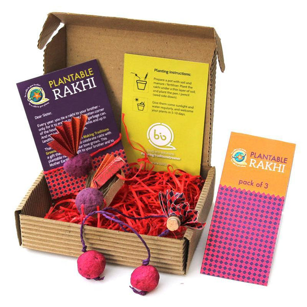 Eco-Friendly Rakhi Box Set with 2 Adult Plantable Seed Rakhis and 1 Plantable Seed Lumba