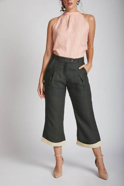 Women's Hemp Calf Length Pants - Bottle Green