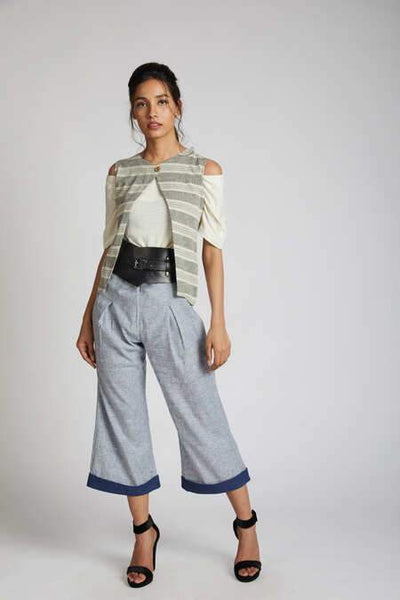 Women's Hemp Calf Length Pants - Blue Melange