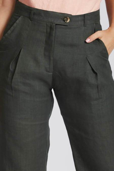 Women's Hemp Calf Length Pants - Bottle Green