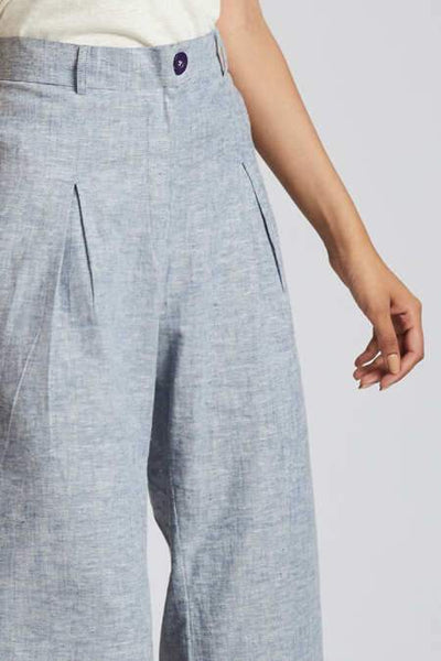 Women's Hemp Calf Length Pants - Blue Melange