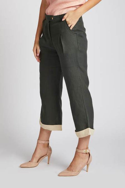 Women's Hemp Calf Length Pants - Bottle Green