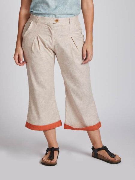 Women's Hemp Calf Length Pants - Rust Stripes