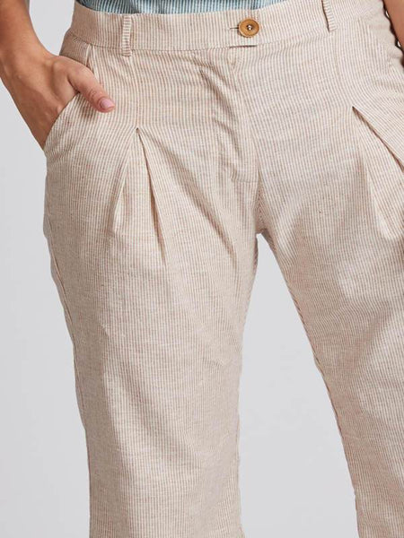 Women's Hemp Calf Length Pants - Rust Stripes