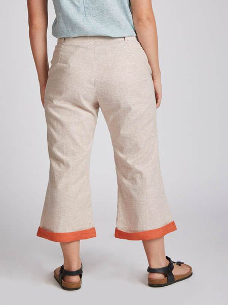 Women's Hemp Calf Length Pants - Rust Stripes