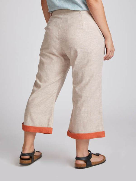 Women's Hemp Calf Length Pants - Rust Stripes