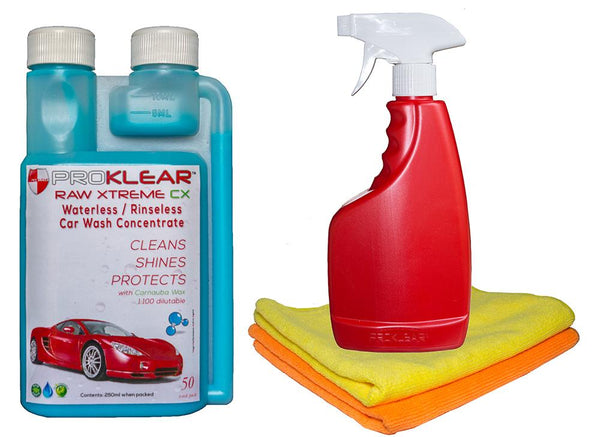 Proklear RAW Xtreme CX Carnauba Wax Rinseless/Waterless Auto Wash Concentrate - Startup Kit (250ml)