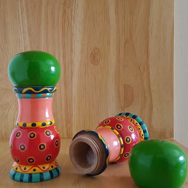 Handcarved Salt and Pepper Shakers with Banarasi Woodwork (1 Pair)
