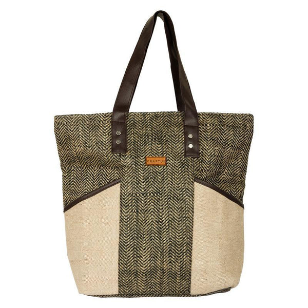 Herringbone Jute Tote Bag Made by Women Artisans - Large