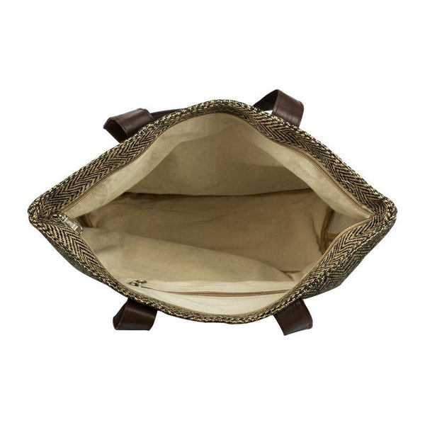 Herringbone Jute Tote Bag Made by Women Artisans - Large