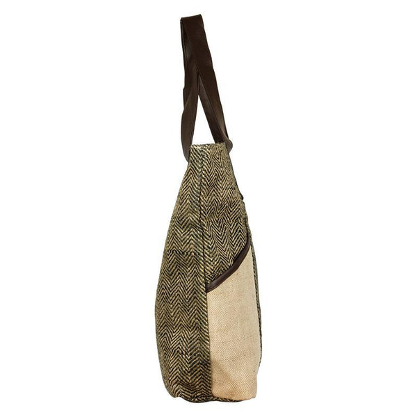 Herringbone Jute Tote Bag Made by Women Artisans - Large