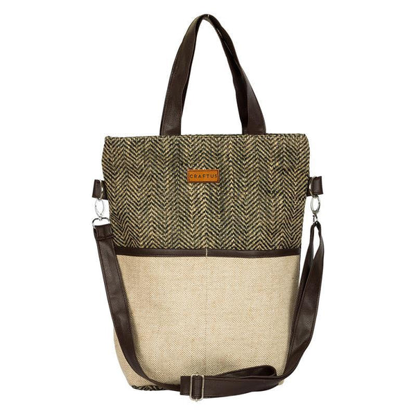 Herringbone Jute Tote Bag Handmade by Women Artisans - Small