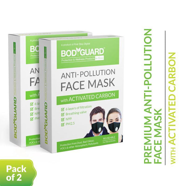 Bodyguard Reusable Anti-Pollution Face Mask with Activated Carbon, N99 + PM2.5 for Men and Women - Medium