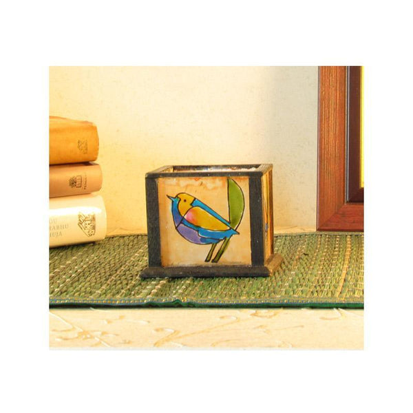 Handpainted Glass Tealight Holder (Singing Bird)