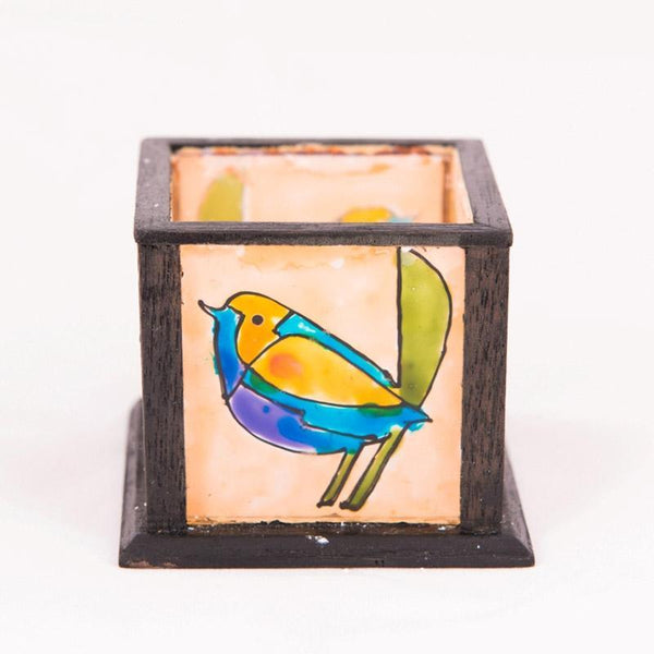 Handpainted Glass Tealight Holder (Singing Bird)
