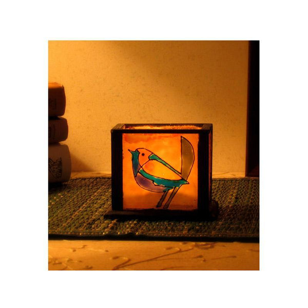 Handpainted Glass Tealight Holder (Singing Bird)