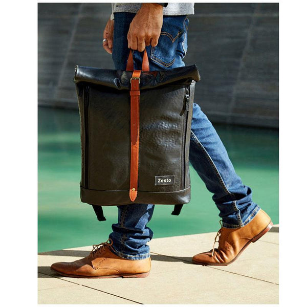 Upcycled Roll Down Unisex Laptop Backpack