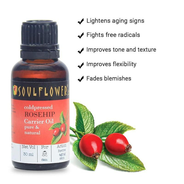 Soulflower Rosehip Oil for Wrinkles and Fine Lines, 30ml