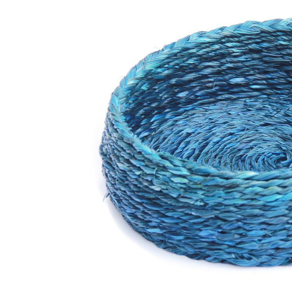 Handcrafted Natural Fibre Roti Box With Wooden Lid - Blue