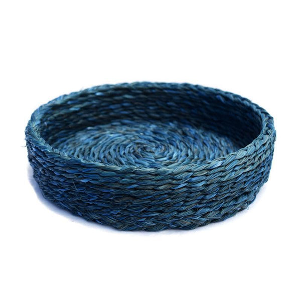 Handcrafted Natural Fibre Roti Box With Wooden Lid - Blue