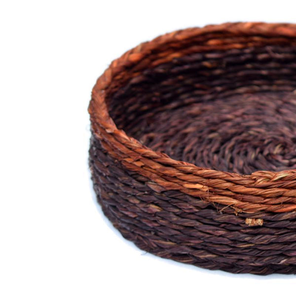 Handcrafted Natural Fibre Roti Box With Wooden Lid - Brown