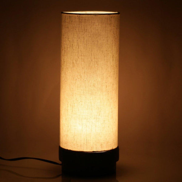 Round Wooden Table Lamp Created by Traditional Artisans - Blue