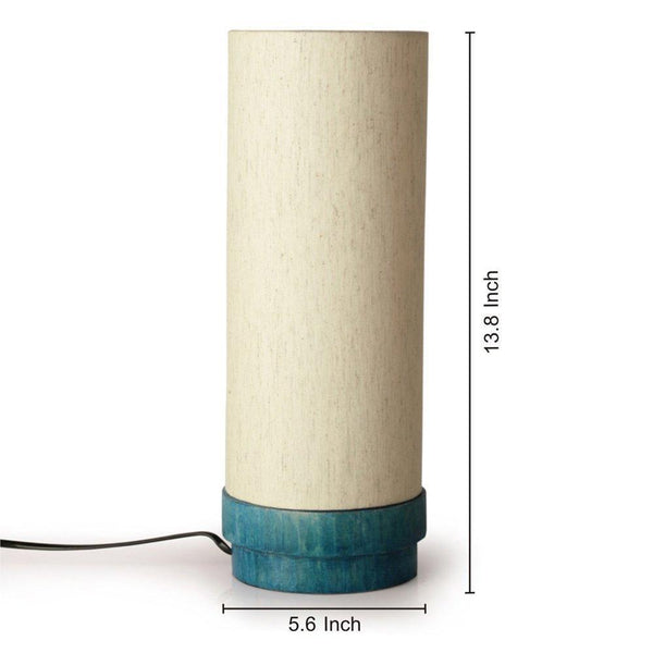 Round Wooden Table Lamp Created by Traditional Artisans - Blue