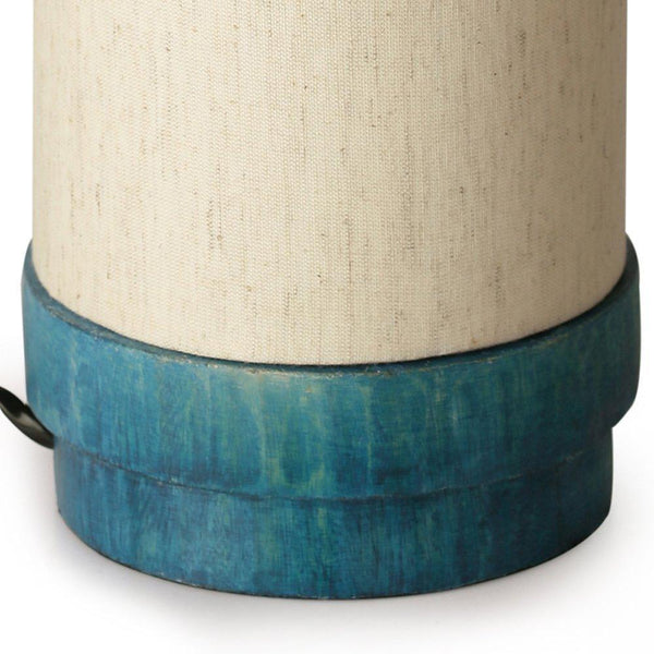 Round Wooden Table Lamp Created by Traditional Artisans - Blue