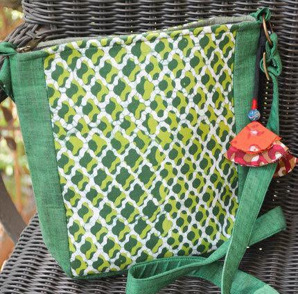 Cotton Sling Bag - Green and White