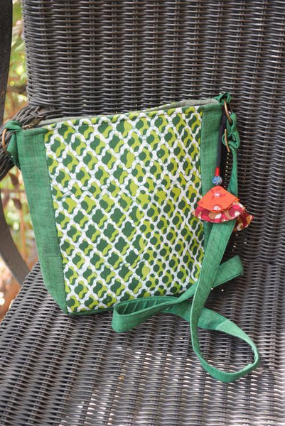 Cotton Sling Bag - Green and White