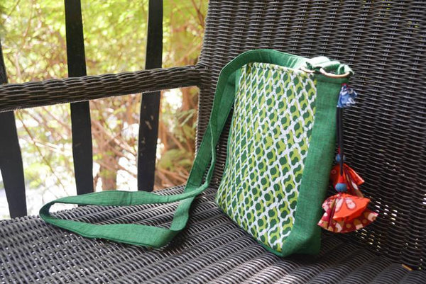 Cotton Sling Bag - Green and White