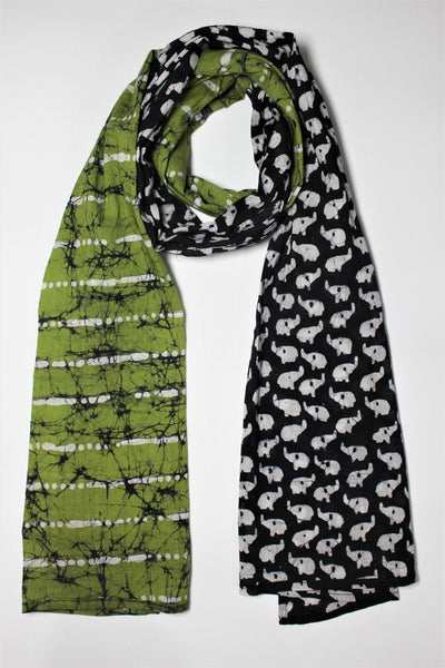 Cotton Mul HandBlock Printed Batik Stole - Black and Green (COSTELE-GRBL 2)
