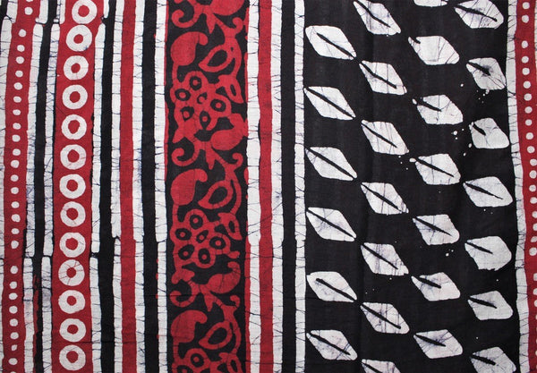 Cotton Mul HandBlock Printed Batik Stole - Black and Red (COSTHOBO-BLRE)
