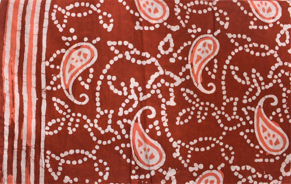 Cotton Mul HandBlock Printed Batik Stole - Brown and Peach (COSTPAI-BRPE)
