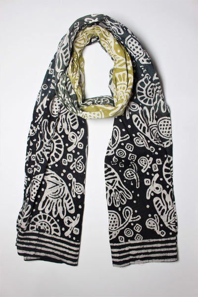 Cotton Mul HandBlock Printed Batik Stole - Black and Green (COSTSHHP-BLGR)