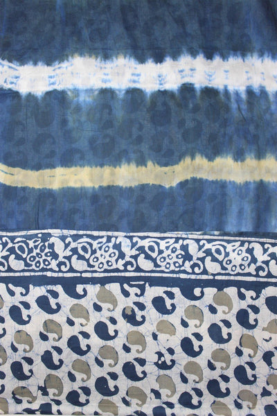 Cotton Mul HandBlock Printed Batik Stole - Blue and Beige (COSTTDPA-BLKH)