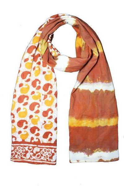 Cotton Mul HandBlock Printed Batik Stole - Brown and Yellow (COSTTDPA-BRYE)