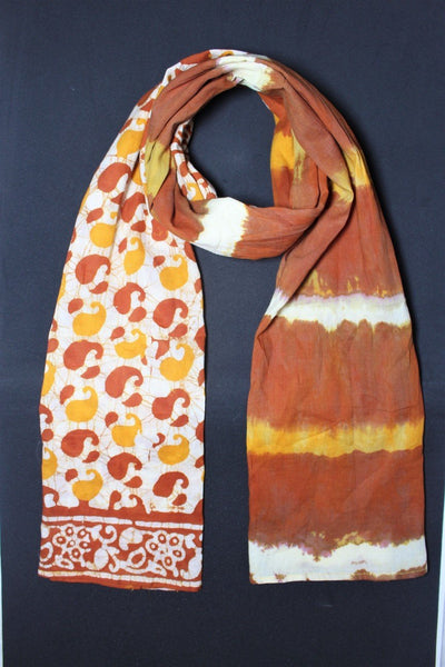 Cotton Mul HandBlock Printed Batik Stole - Brown and Yellow (COSTTDPA-BRYE)