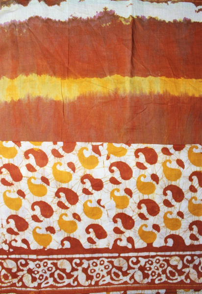 Cotton Mul HandBlock Printed Batik Stole - Brown and Yellow (COSTTDPA-BRYE)