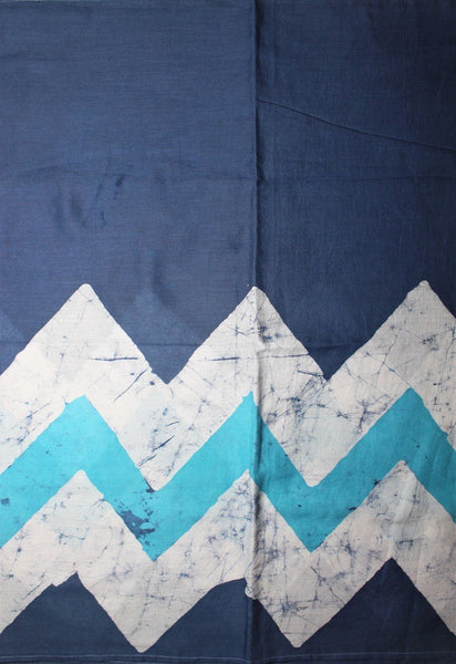 Cotton Mul HandBlock Printed Batik Stole - Blue and White (COSTZGZG-BLWH)
