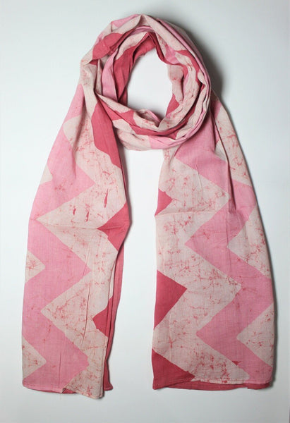 Cotton Mul HandBlock Printed Batik Stole - Pink and White (COSTZGZG-PKWH)
