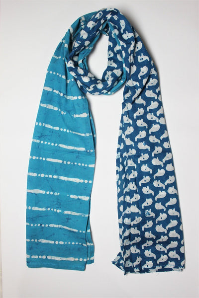 Cotton Mul HandBlock Printed Batik Stole - Blue (COSTELE-BLU)