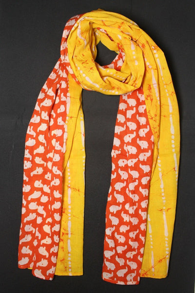 Cotton Mul HandBlock Printed Batik Stole - Yellow and Orange (COSTELE-ORYE 3)